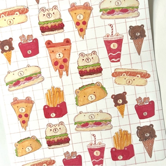 ✨handmade by me✨ glossy kawaii bears fast food sticker sheet for bullet journal - Picture 7 of 8